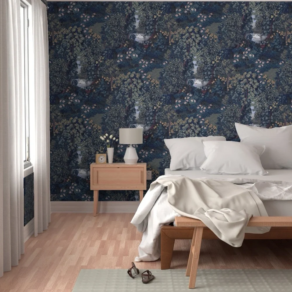 Trefail Garden Dark Blue Wallpaper